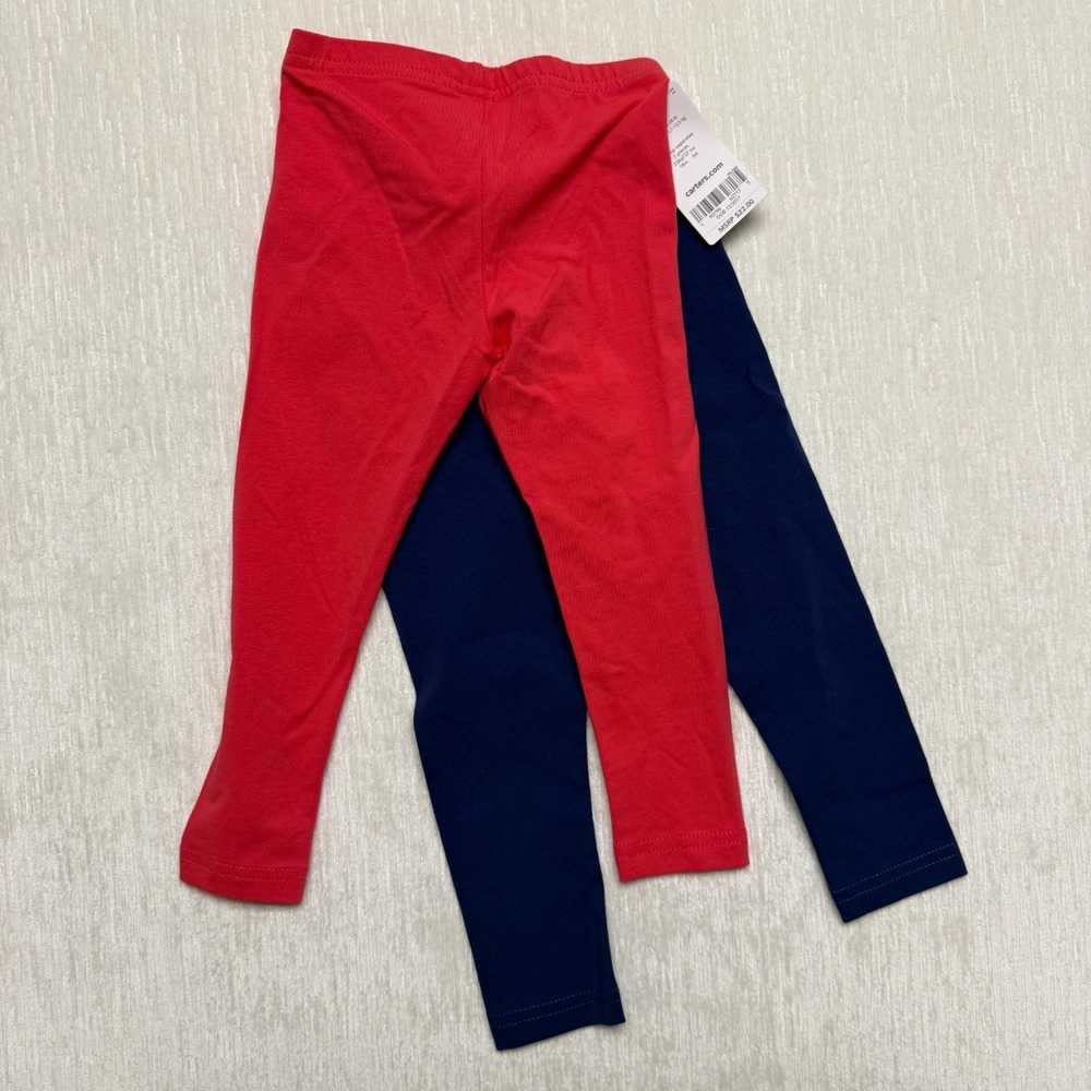 Carters Girls 18M Leggings 2 Pack Pink Navy Blue Ribbed Knit Elastic Waist NEW - Picture 10 of 11